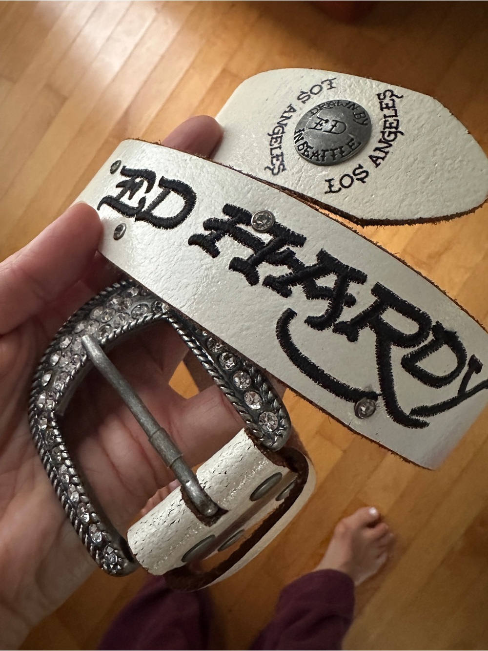 Vintage Y2K Ed Hardy Tattoo style Leather Belt Sz M